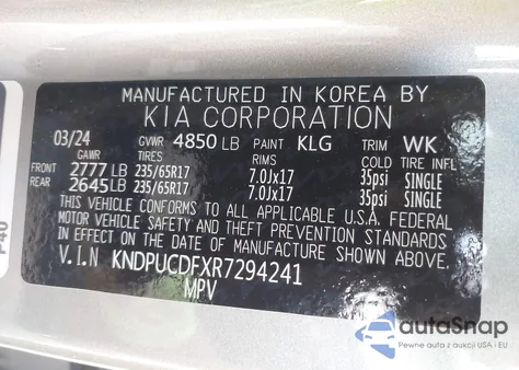 2024 Kia Sportage Lx z USA, uszkodzony, nr VIN KNDPUCDFXR7294241